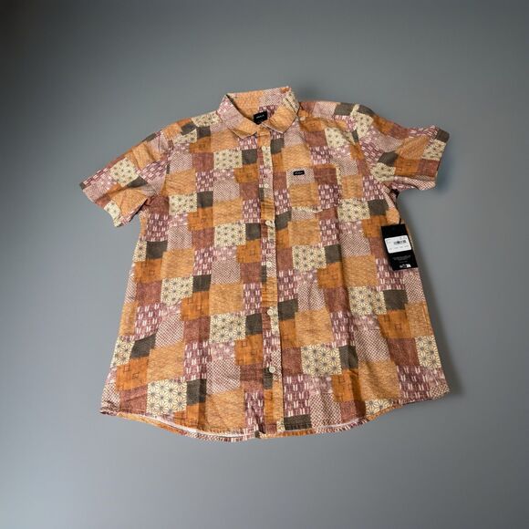 RVCA Shirt Mens Large Geometric Button Up Short Sleeve NEW - Picture 1 of 6
